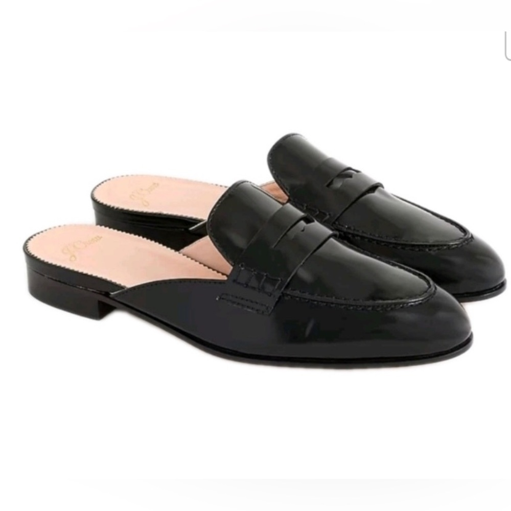 J. Crew Black Leather Penny Loafer Mules Women Size 8 Academia Preppy Office